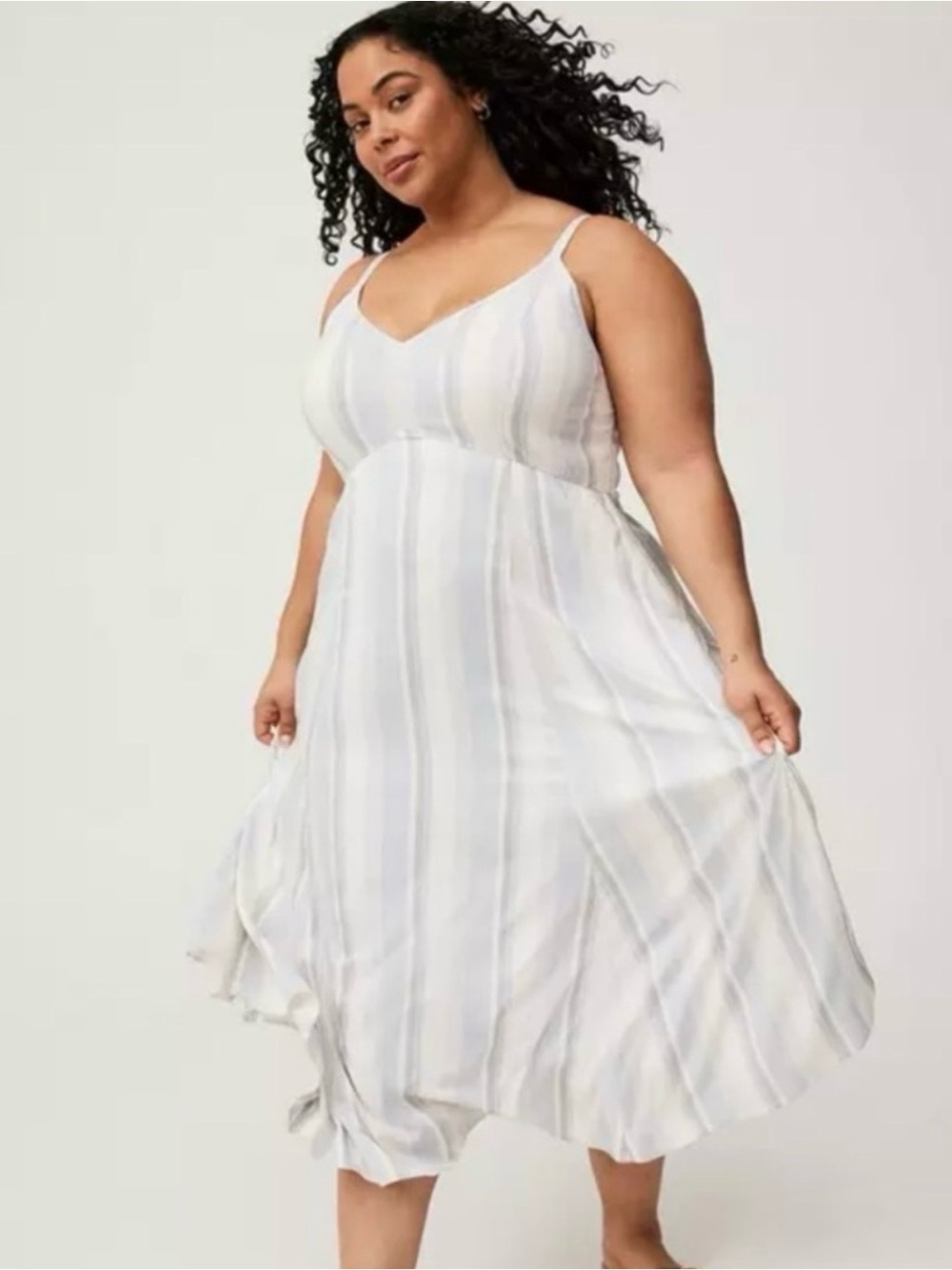torrid White Midi Dress with Light Blue & Cream Stripes